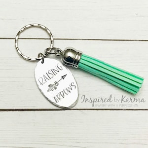 Raising Arrows Keychain: Aluminum Mom Charm with Suede Tassel