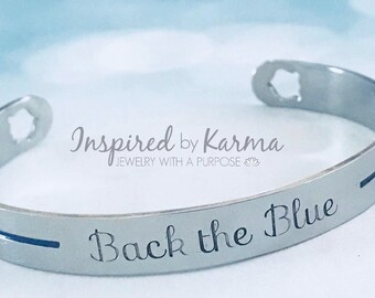 Back the Blue, Shield Cut Out,police bracelet,thin blue line jewelry,cuff bracelet,police badge,police officer jewelry,Law Enforcement