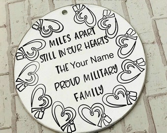 Personalized Military Christmas Ornament, Miles Apart Still In Our Hearts, Deployment Gifts, Military Christmas Gift, Distance,