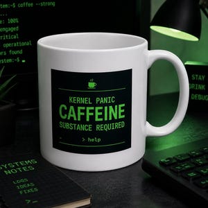 Funny IT Mug | Kernel Panic Caffeine Substance Required | Retro Terminal Coffee Cup | Programmer Gift | Software Engineer Sysadmin Gift