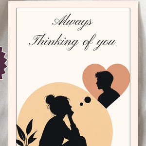 Biglietto d'auguri "Ti penso sempre" / Silhouette romantica 5x7 (Download digitale)