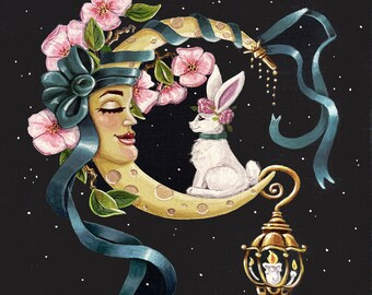 Spring Moon, This is an American trading card, great for albums, trading, small places, table frames, winged cat, bast, winged dragon