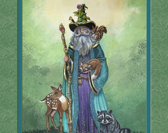 Green Wizard, 8x10 frame size, double faux mat, frame ready, animal lover, wizardand animals,