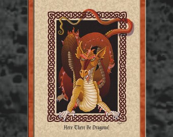 Here There be Dragons, 8x10 print, dragon art, dragon print, celtic dragon, celtic knotwork, dragon, knotwork dragon, celtic art, celtic art