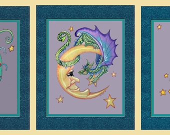 3 Little Dragons, dragon art print, dragon art, dragon print, childrens dragons, cute dragons, three prints, dragons, dragon, nursery prints