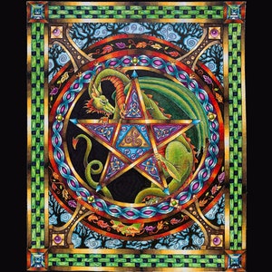 Celtic Dragon, 11x14 print, double matted, limited edition, hand signed, frame ready, standard size, dragon, illustration, pentagram, celtic