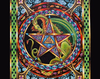 Celtic Dragon, 11x14 print, double matted, limited edition, hand signed, frame ready, standard size, a complex, celtic dragon,prismacolors