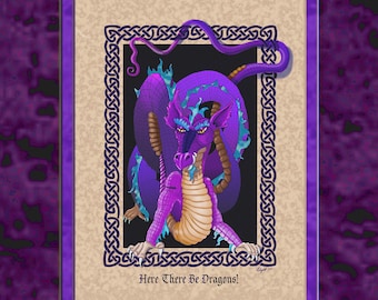 Here There be Dragons, 8x10 Print, dragon art, dragon print, whimsical dragon, celtic knots, celtic dragon, celtic knotwork, dragons