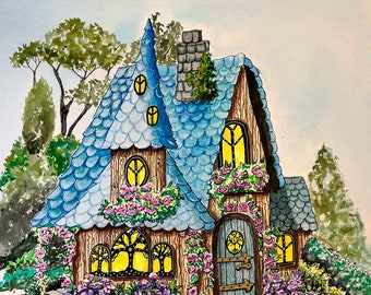 Gnome Home, 11x14 print, double matted, limited edition, hand signed, standard size, frame ready, gnome cottage, woodland cottage, magic