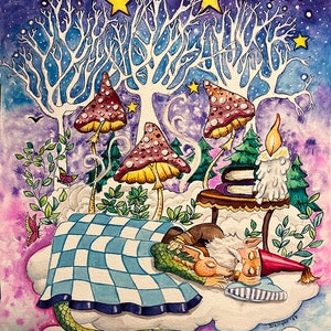 The Dream, esta es una tarjeta coleccionable estadounidense, ideal para álbumes, intercambios, lugares pequeños, marcos de mesa, gnomos y dragones dormidos, noches de fantasía.