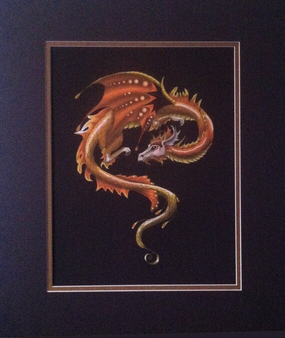Amber Dragon 16x20 Print Double Matted Limited Edition Hand Signed Frame Ready Standard Size a Graceful Dragon in Flight Dragon Etsy UK