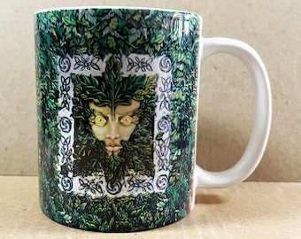 Greenman, 11 oz mug, ceramic mug, dishwasher proof, microwave proof, dye sublimation, celtic mythology, forest protector,