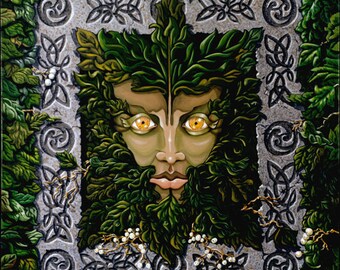 The Greenman. 11x14 print, double matted, limited edition, hand signed, frame ready, standard size, celtic greenman, celtic god, forest god