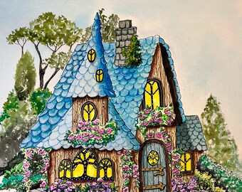 Gnome Home, 16x20 print, double matted, limited edition, hand signed, frame ready, standard size, magic cottage, gnome home, woodland cottag