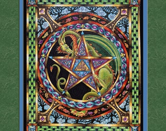 Celtic Dragon, 8x10 print, dragon, dragon art, dragon illustration, color pencil dragon, pentagram, zentangle, geometric design, fantasy art