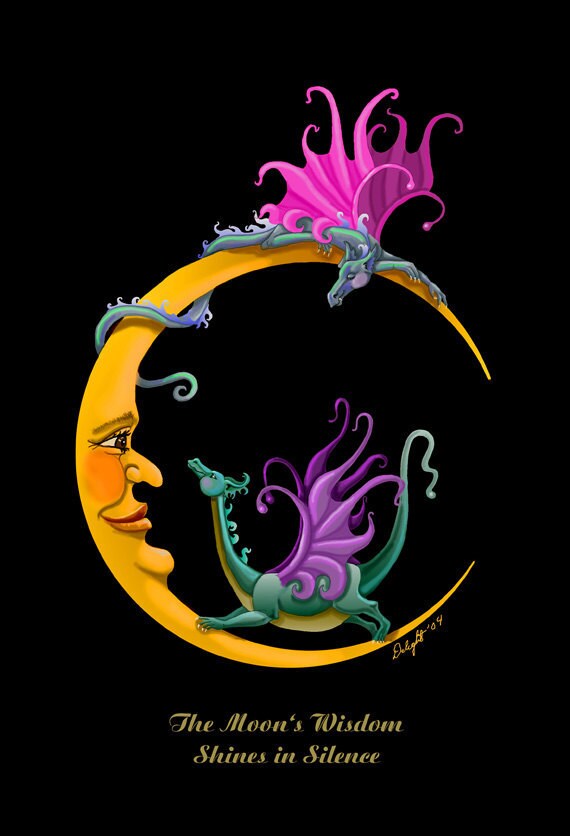 Moon Dragons, 11x14 print, limited edition, hand sign, standard size, frame ready, dragons and moon, cute dragons, dragons, baby dragons