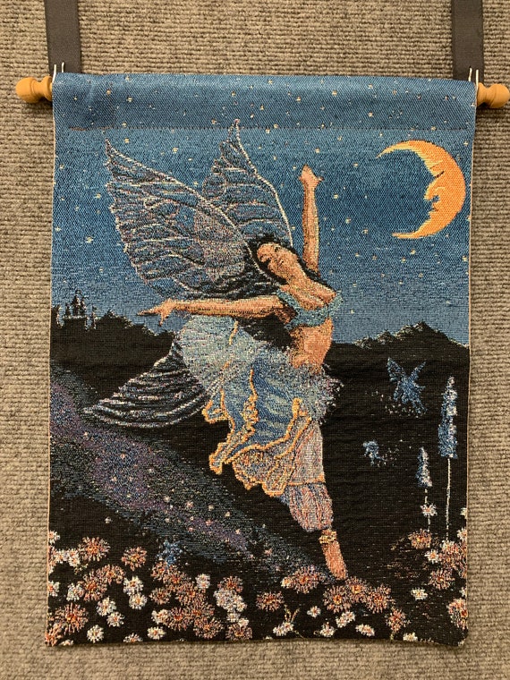 Fairy Dancer, 13x18 Tapestry, Backed Tapestry, Flying Fairy, Fairy and  Moon, Moon and Fairy, Fairy and Flowers, Fairy Tapestry, Wall Hanging 