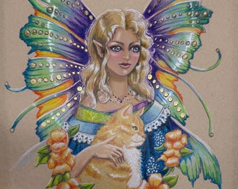 Marmalade and Sprite A limited edition Giclee from colored pencil art