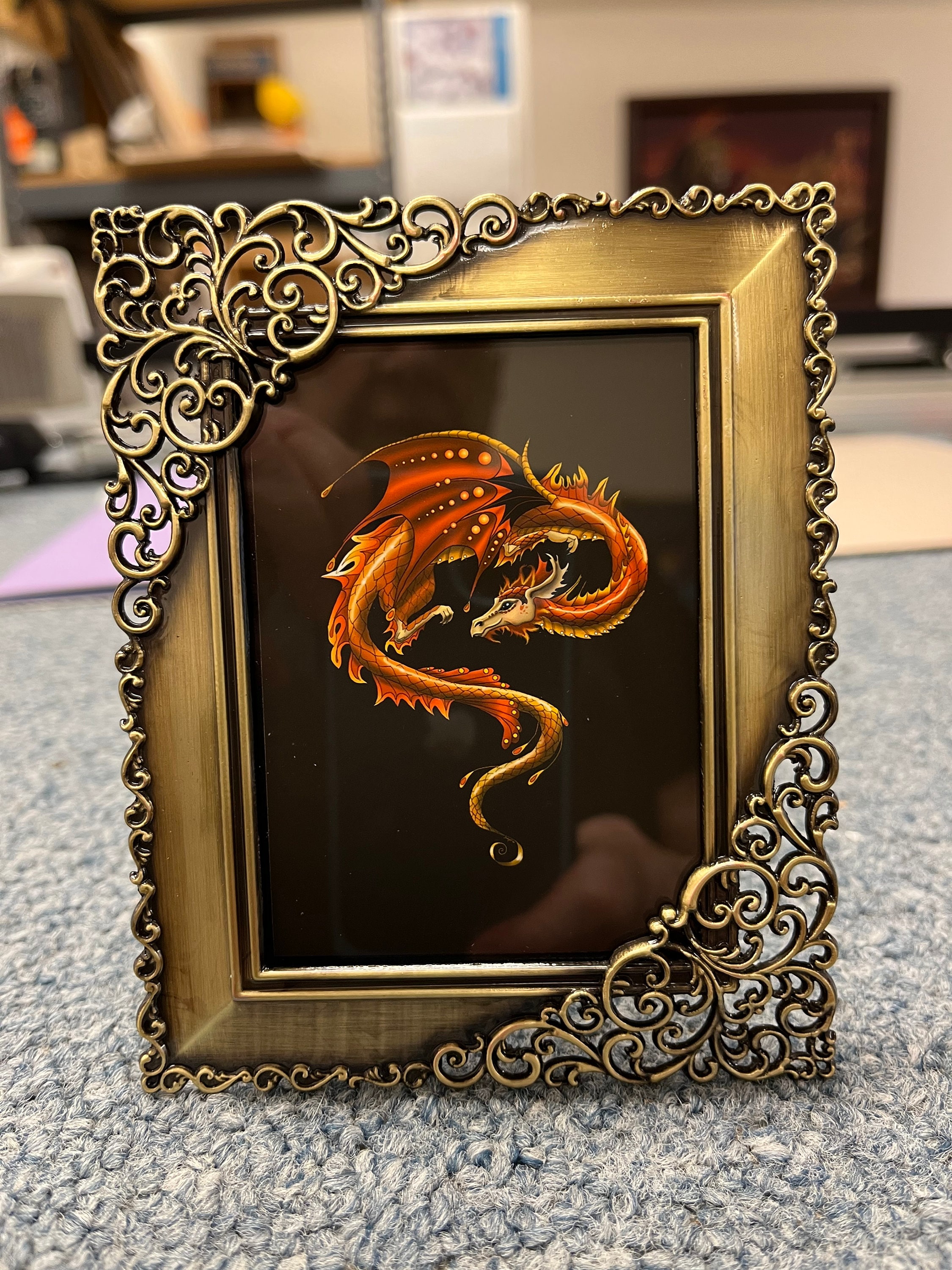 ATC, Framed Mini, 2.5x3..5, Amber Dragon, Orange Brown and Rust Dragon ...