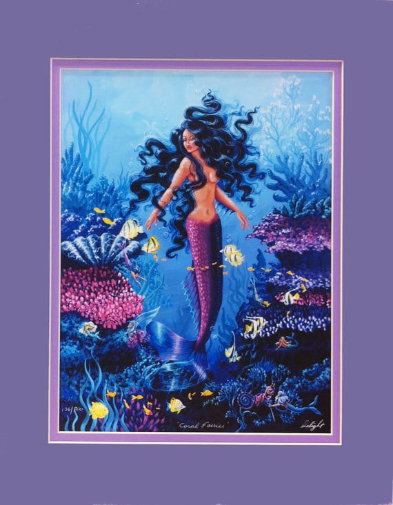 ダイヤモンドアートクラブ　Coral Mermaid 最終値下げ Coral Fairies. 11x14print, Double Matted, Limited Edition