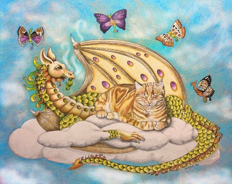 Floating Tiger, Loaging Cat, This is an American trading card, great for albums, trading, small places, table frames, cat and dragon, dragon