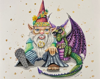 Puff Peace, This is an American trading card, great for albums, trading, small places, table frames, Hippie and dragon, dragon and hippie