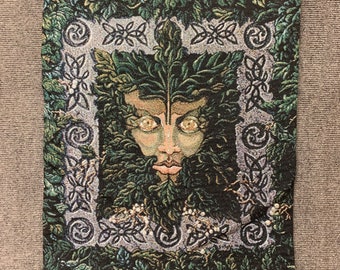 Tapices de hombre verde, hombre verde, colgante de pared, dioses celtas, tapiz pagano, colgante de pared tejida, tapiz, decoración de la pared, decoración de la pared celta