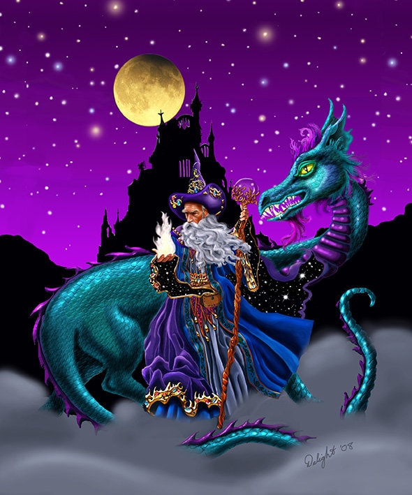 Mage Fire, Mouse Pad, Mage, Wizard, Dragon, Wizard and Dragon, Dragon and  Wizard, Castle, Magic Fire, Magic, Full Moon - Etsy