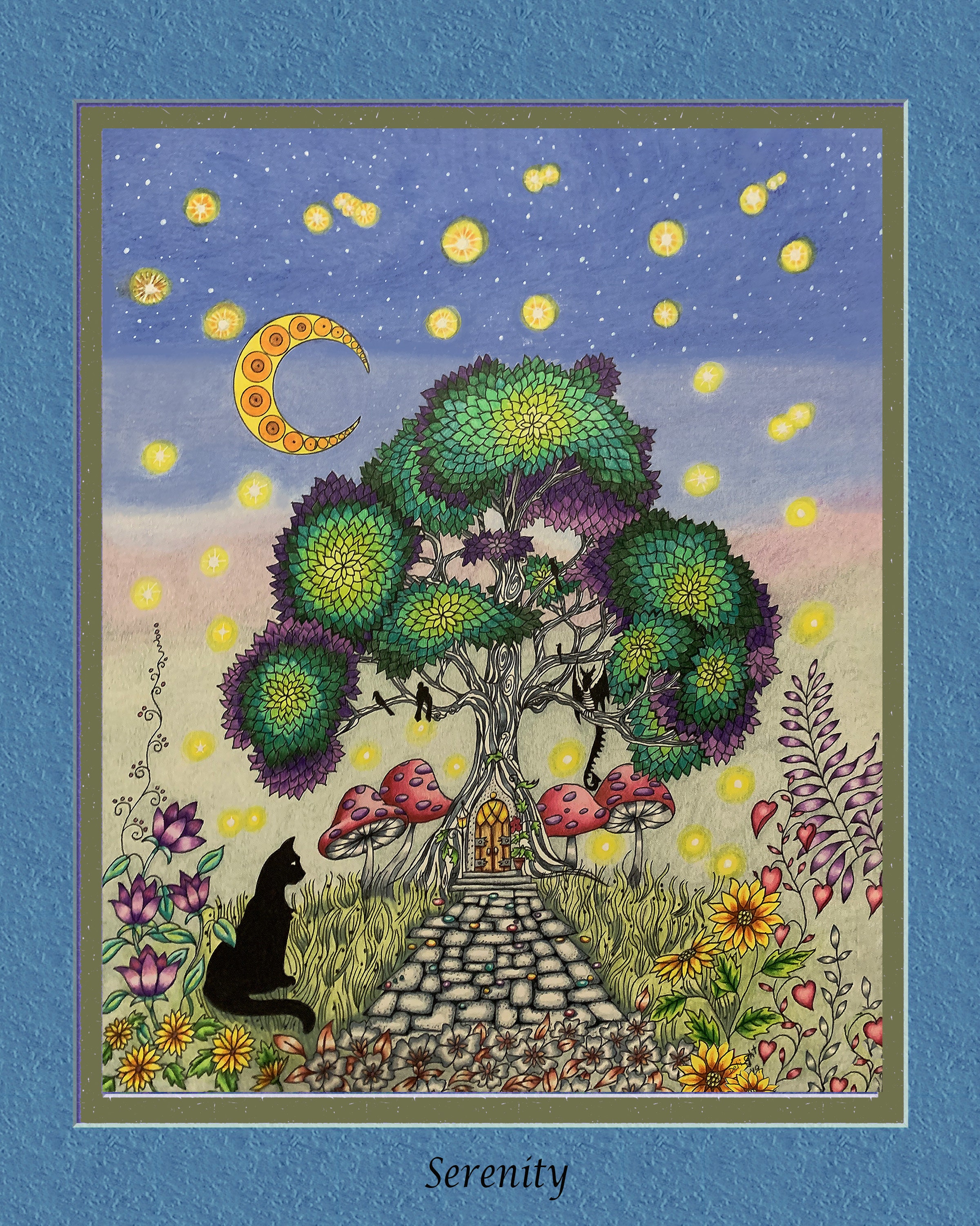Serenity Black Cat Art Tree of Life Mushrooms Zentangle Etsy