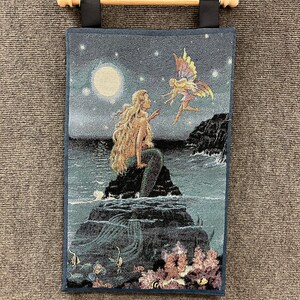 mermaid, mermaid and fairy, fairy, mermaid tapestry, fairy tapestry, mermaid wall hanging, Ocean Dreams. A 20.5x13 tapestry