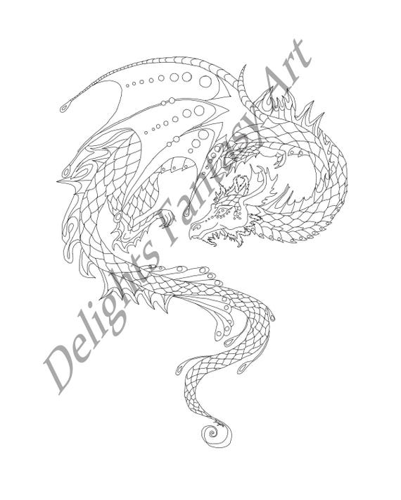 Amber Dragon Dragon Art Kolorowanki Czarny I Bialy Rysunek Etsy