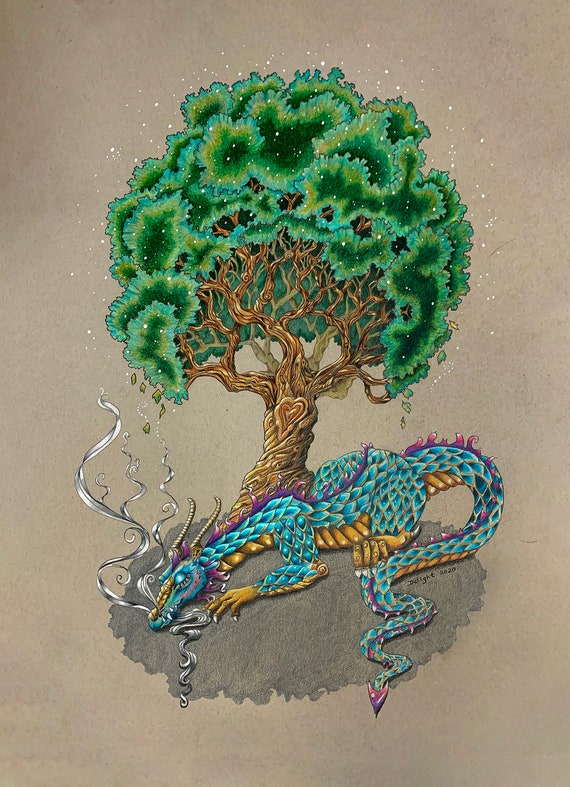 Tree of Life Dragon, 11x14 Print, Double Matted to a 16x20 Frame