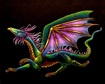 Jeweled dragon, American trading card, great for albums, trading, small places, table frames, dragon, winged dragon, flying dragon,