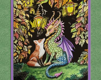 Fox and Dragon an 8x10 print, frame ready with a faux mat