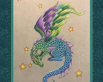 Sleepy Time, Sleeping dragon, Sweet dragon, dragon art print, dragon wall print, dragon, an 8x10 art print, cute dragon, dragon art, whimsey