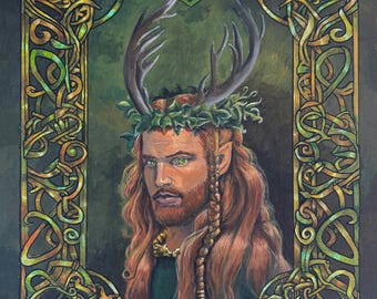Cernunos, 11x14 print, double matted to an 16x20 frame size, limited edition, Celtic god of the wild hunt