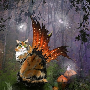 Calico Cat, This is an American trading card, great for albums, trading, small places, table frames, winged cat, bast, dragon, winged dragon