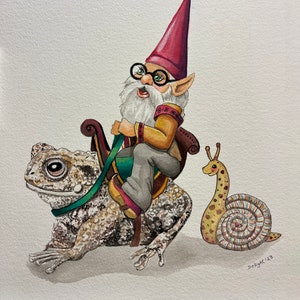 Hit the Road Toad, c'est une carte à collectionner américaine, idéale pour les albums, le commerce, les petits endroits, les cadres de table, le nain avec crapaud et escargot