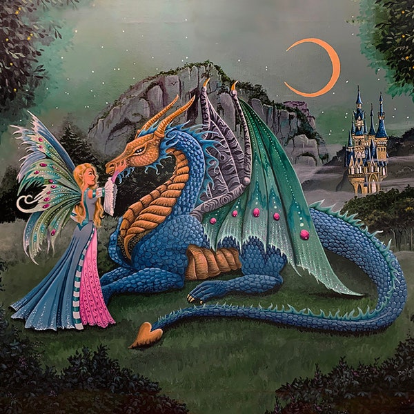 Soul Mates, 16x20 print, double matted, limited edition, hand signed, frame ready, standard size, the princess and her soul mate the dragon