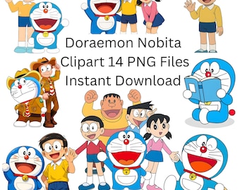 Doraemon Clipart PNG Bundle, Kawaii Anime Cat Transparent Background, Kids Birthday Party, Sublimation Stickers, Instant Digital Download