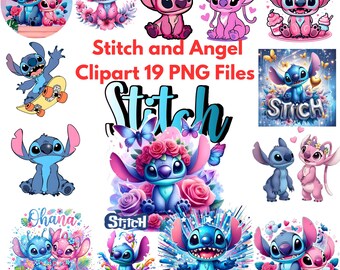 Stitch and Angel PNG Bundle, Instant Download, Sublimation Design, Stitch Couple Clipart, Valentine PNG, Shirt Mug Cup Design, Digital File