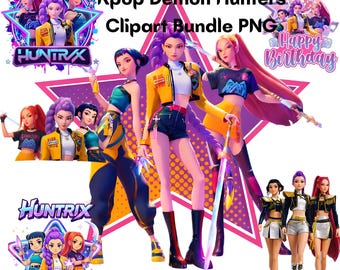 Kpop Demon Hunter Clipart PNG Bundle, Cute Girl Warrior Clipart, Anime Demon Graphics, Transparent PNG, Commercial Use Instant Download
