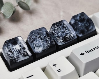 Artisan keycap van zwarte hars, handgemaakte keycaps, mechanisch toetsenborddecor, cadeau voor papa, gamers