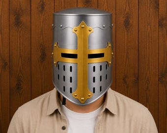 Handcrafted Steel Crusader Knight Helmet, Templar Armor Cosplay Prop