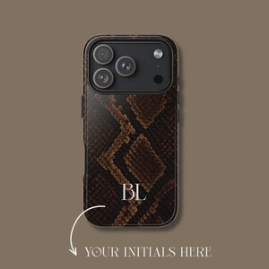 Personalized Snakeskin Phone Case, Custom Monogram Case, Initials iPhone 13 14 15 16 17 18 Pro Max, Samsung Galaxy S Ultra Case