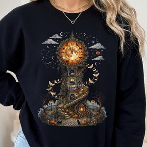 Halloween Witch Clock Tower PNG, Magical Haunted Tower PNG, Halloween Celestial Sublimation, Spooky Moon Clipart Tumbler Wrap