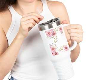 Pink Watercolor Floral 40oz Travel Mug | Insulated Tumbler