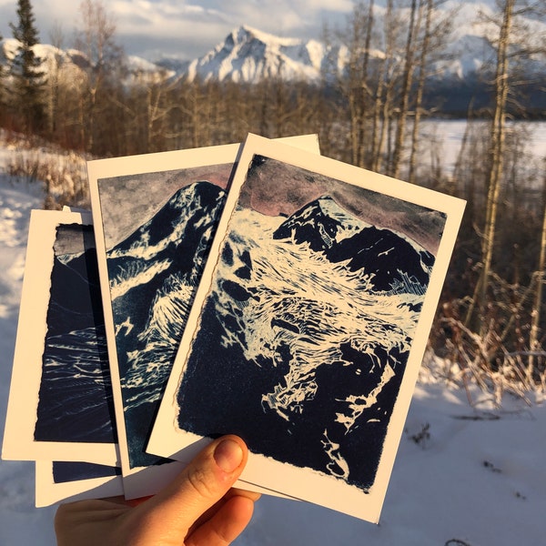 Alaska Glacier Cyanotypes - Set of five blank greeting cards