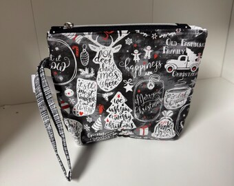 Project Bag for Knitting | Crochet | Embroidery | Cross Stitch | Sewing | black and white Christmas holiday deer hot cocoa