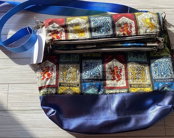 wizards houses stained glass fold over crossbody purse